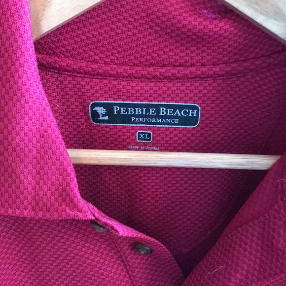 Mens Size XL Pebble Beach Performance Dark Cherry Check Texture Golf Shirt - Picture 7 of 8